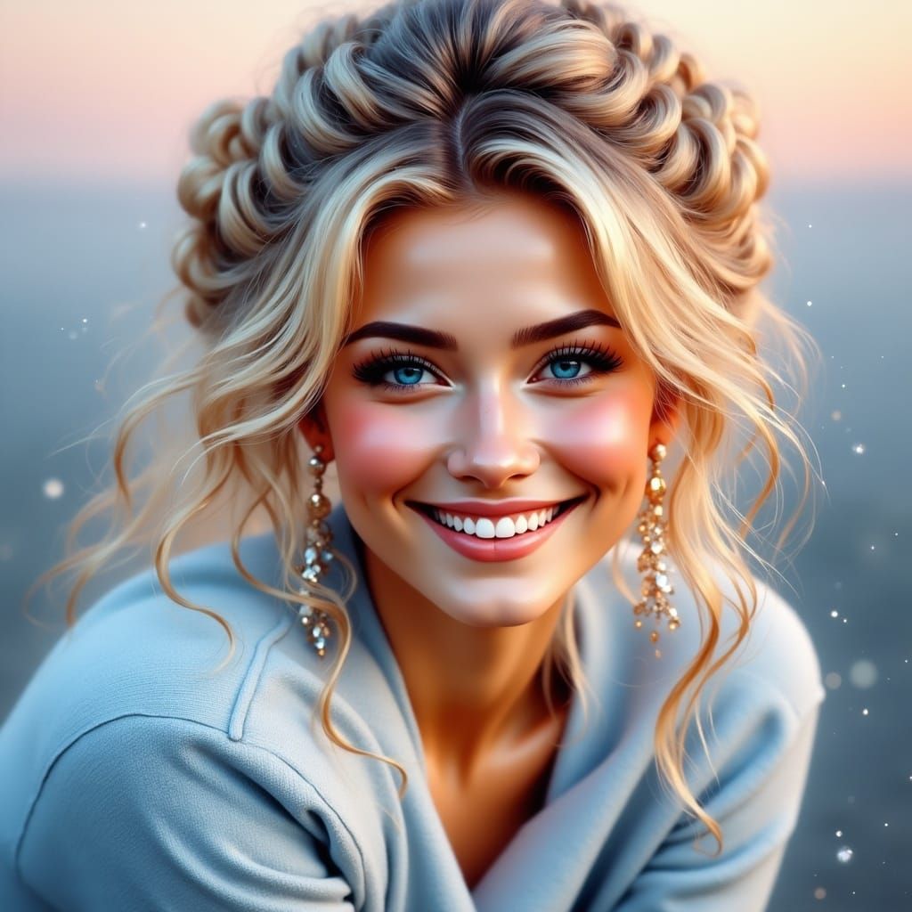 Radiant Woman with Blonde Hair in Fantasy Art Style