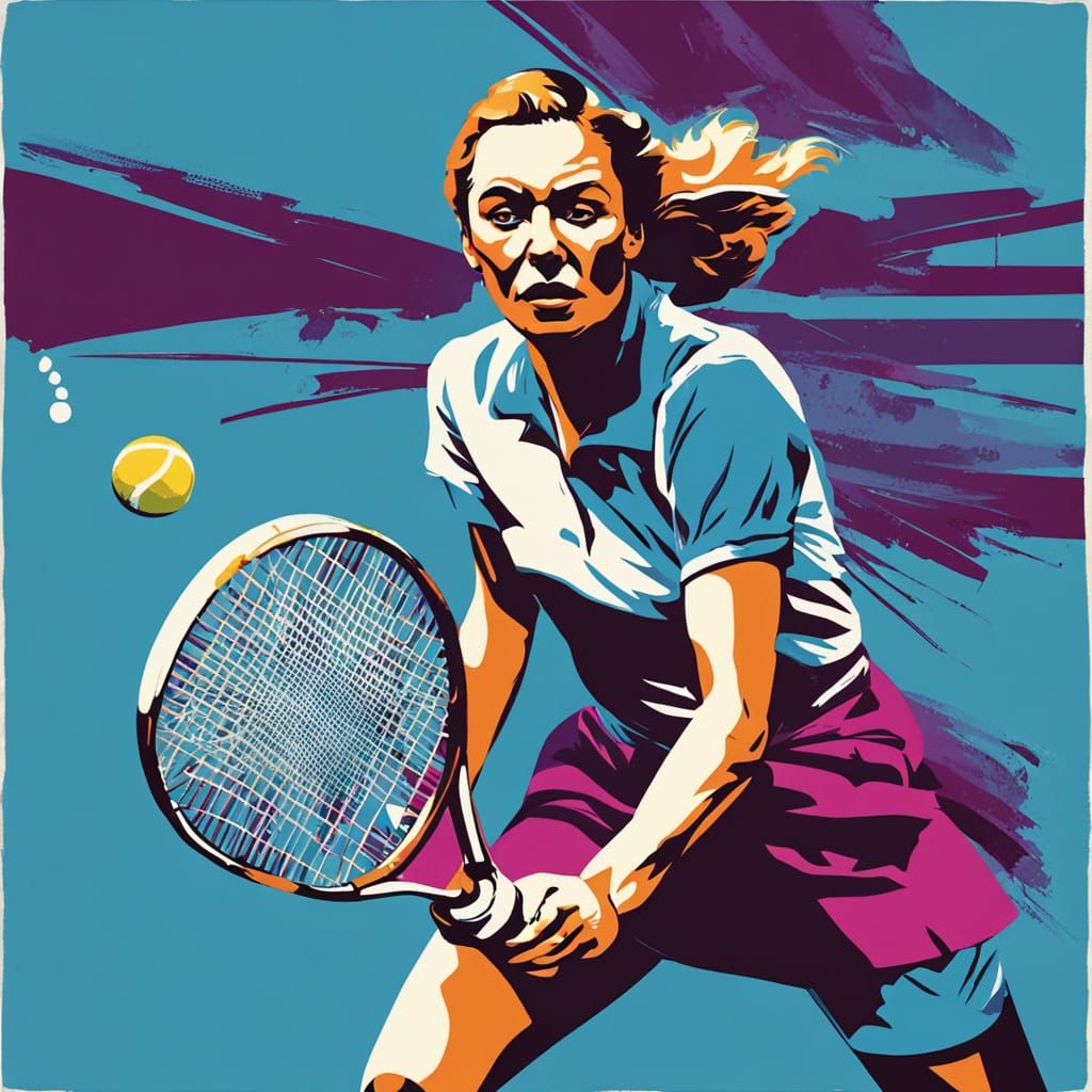 Surreal Tennis Player Backhand in Vintage Soviet Style