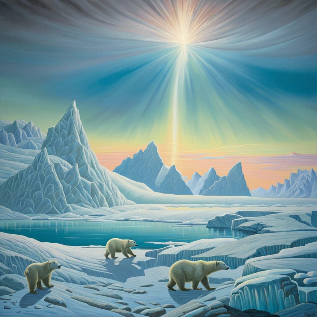Polar Bears Under Northern Lights in Romantic Style