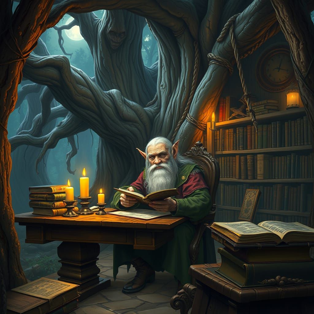 Enchanted Elf Library in Detailed Matte Painting Style