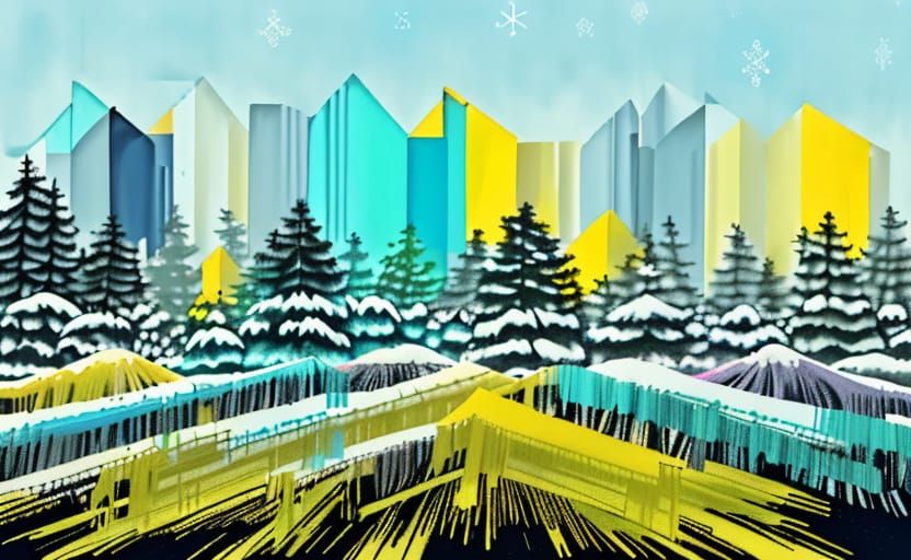Abstract Winter Forest Colorfield Painting