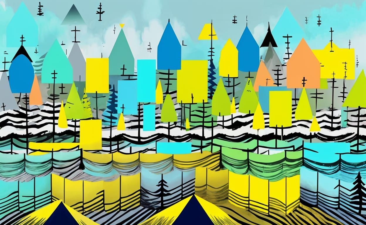 Abstract Winter Forest in Colorfield Style