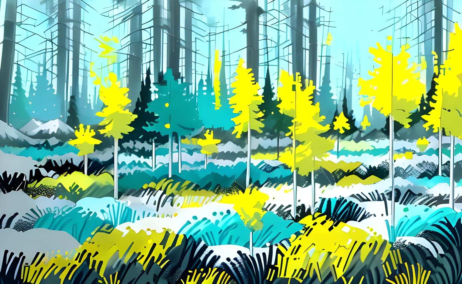 Abstract Winter Forest in Colorfield Style