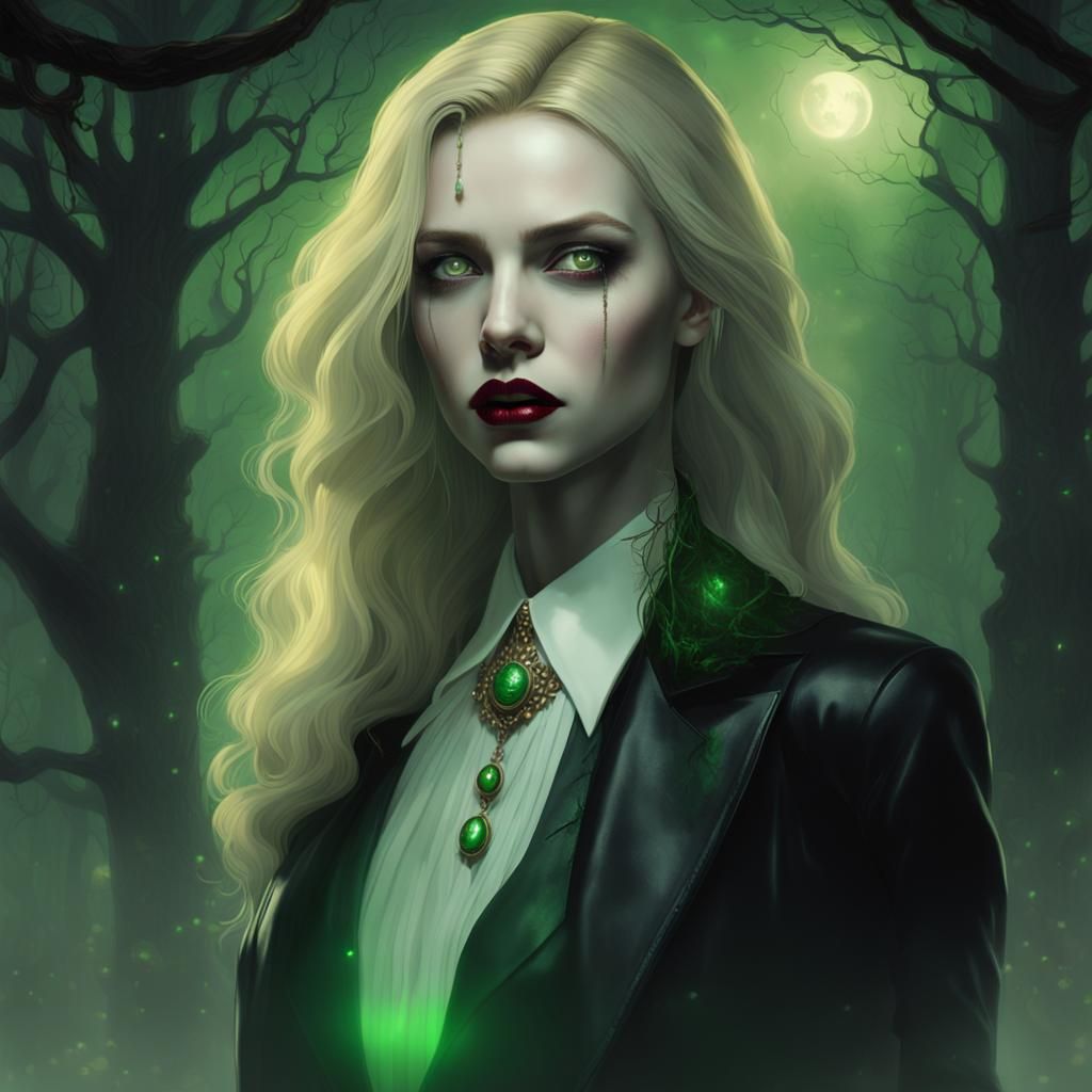 Blonde Vampire in Black Suit, Dark Fantasy Art