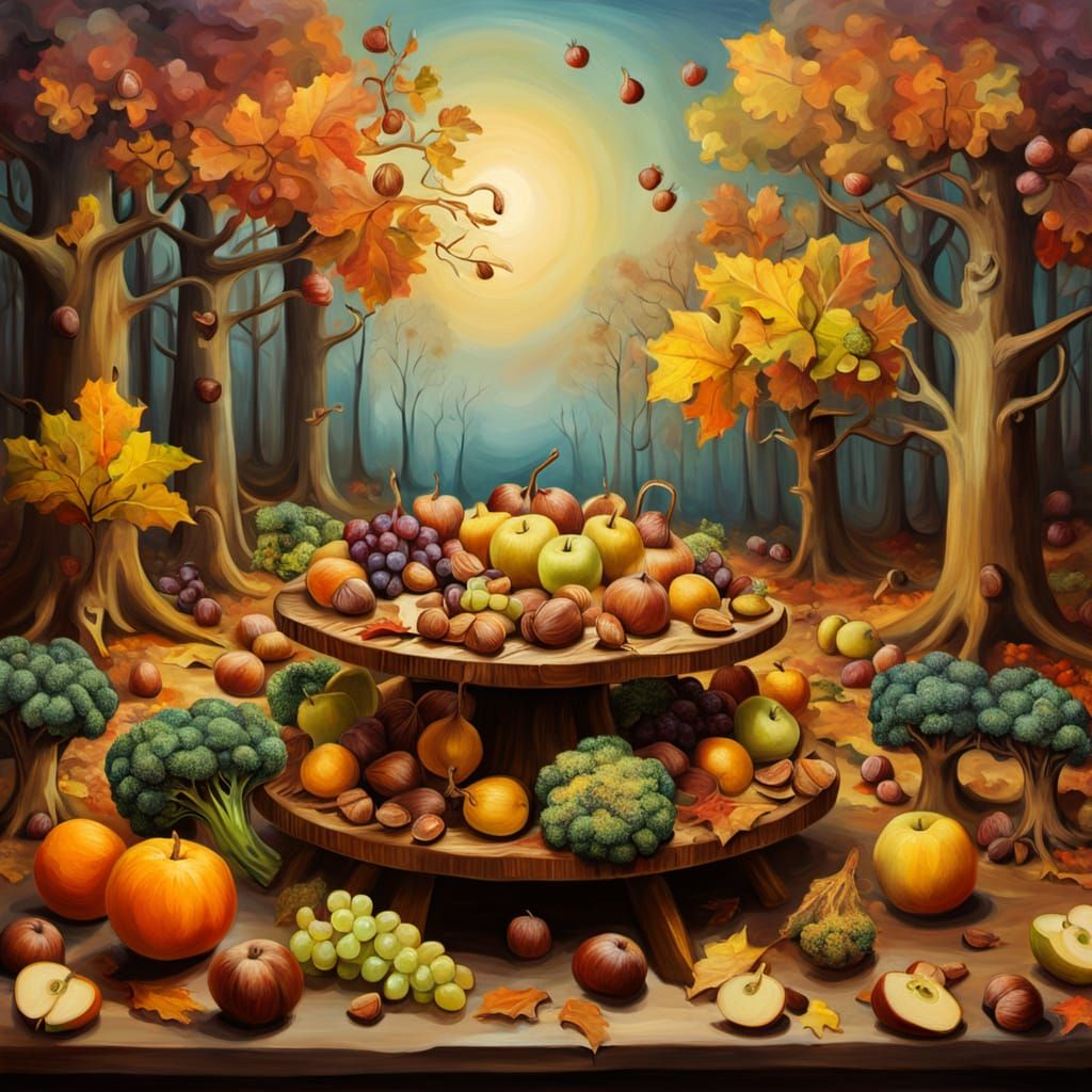Surreal Autumn Harvest with Vibrant Melting Colors