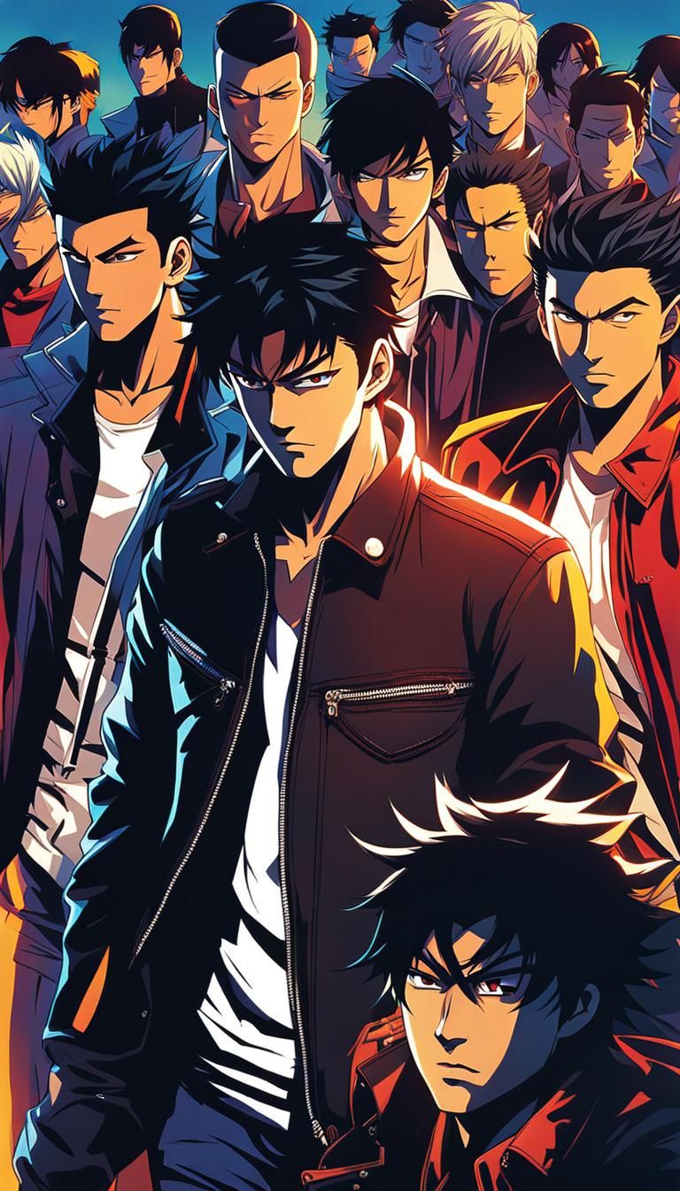 Gangster Group in Action Anime Art Style