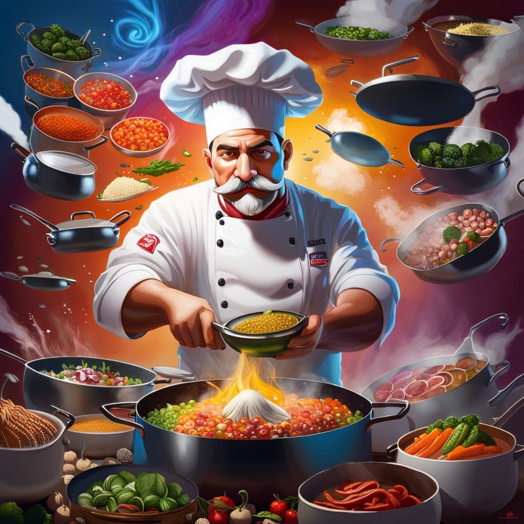 Hyperrealistic Chef Cooks Delicious Food in Kitchen