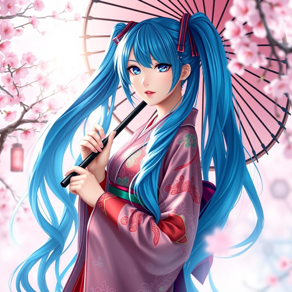 Ethereal Hatsune Miku Cosplay in Cherry Blossom Dreamscape