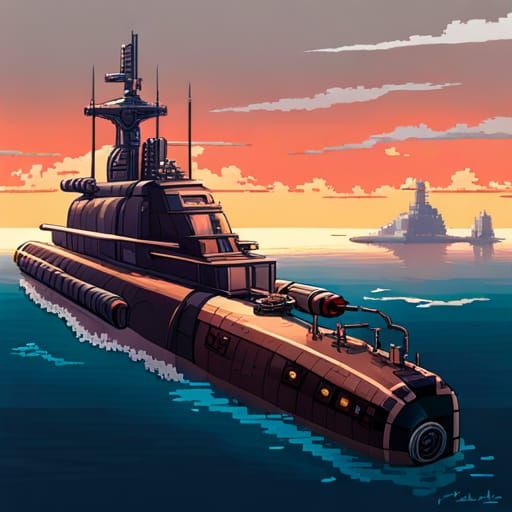 Dieselpunk Submarine in Pixel Art Style