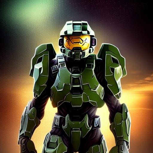 Halo Spartan in Synthwave Neon Style