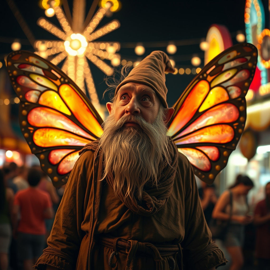 Gnome Wizard in Carnival Midway, Cinematic Film Style