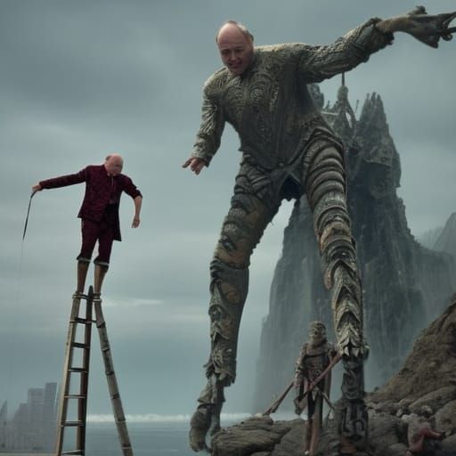 Stilt Walker Kicks Giant: Epic Digital Matte Painting