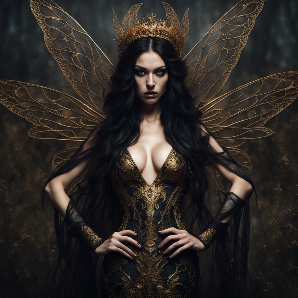 Sinister Dark Fairy Goddess in Detailed Photograph