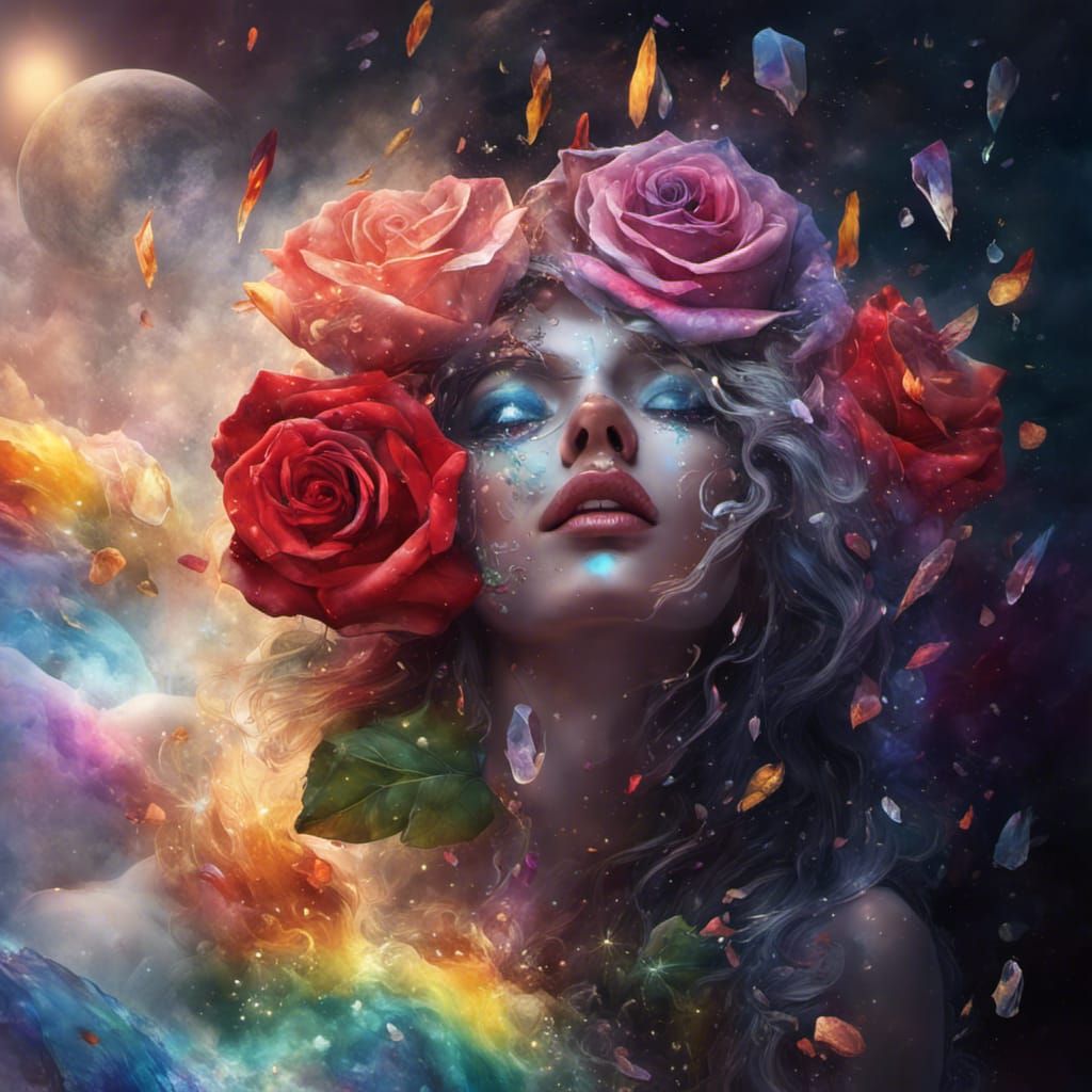 Cosmic Crystal with Woman's Face, Dark Fantasy Art