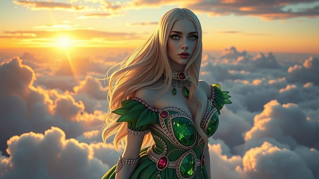 Goddess with Emeralds in Cyberpunk Style