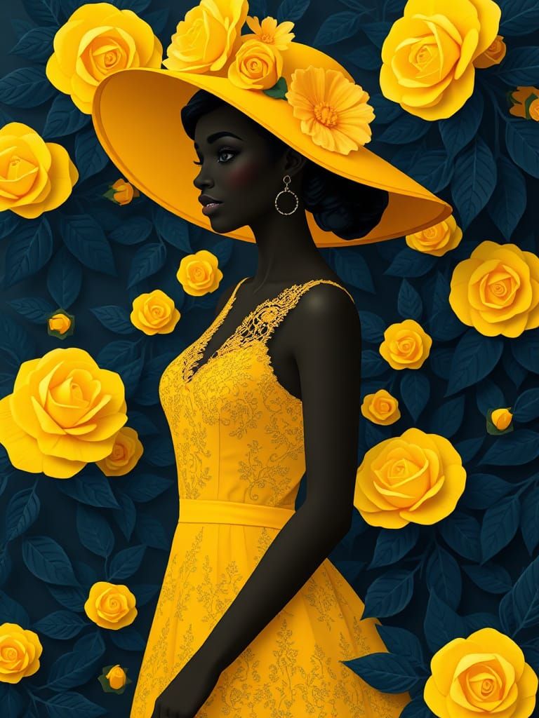 Elegant Woman with Paper Cut Flowers Art