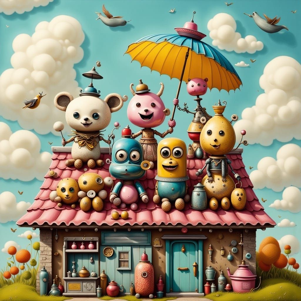 Whimsical Chibi Toys on a Rooftop Playground