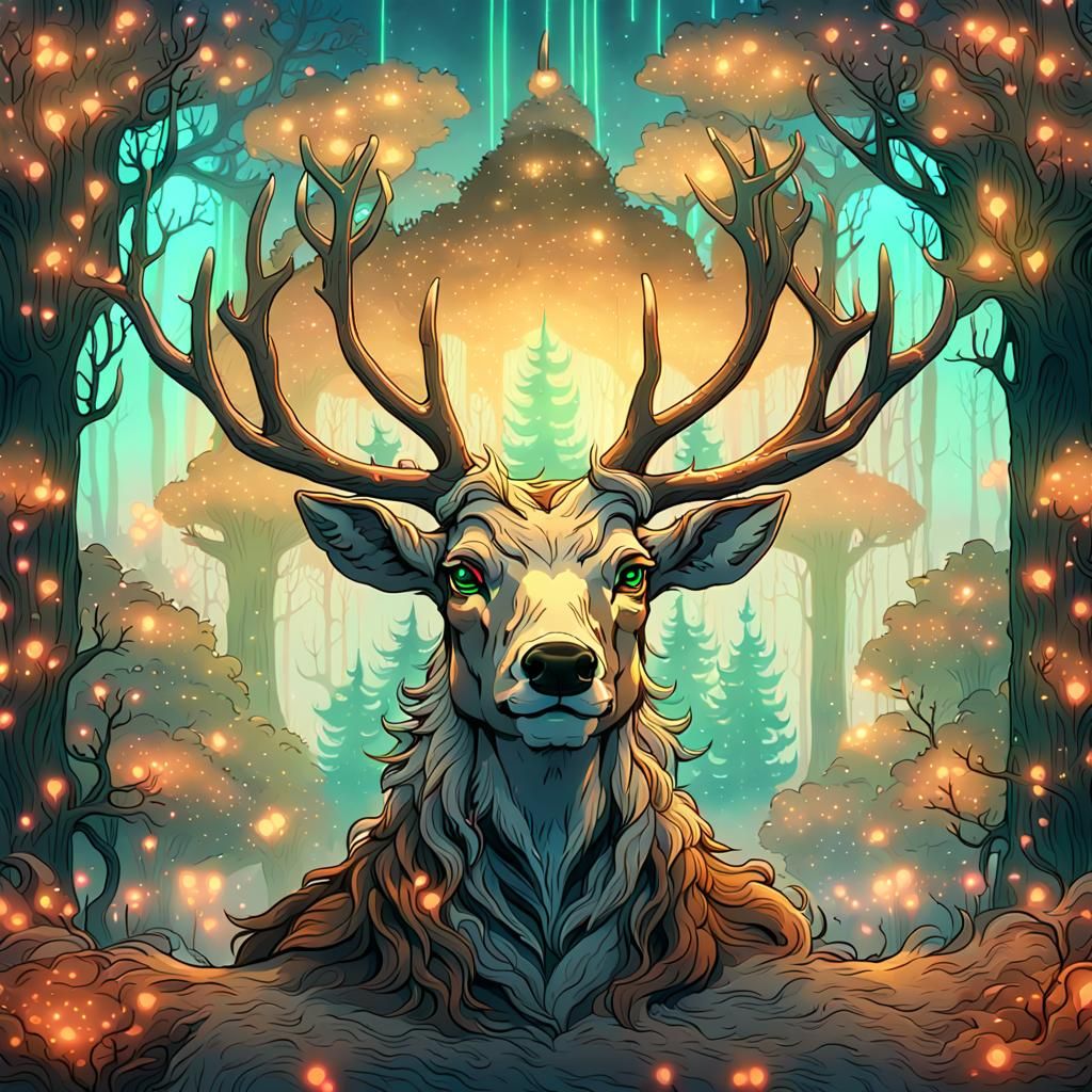 Mystic Deer with Glowing Neon Antlers