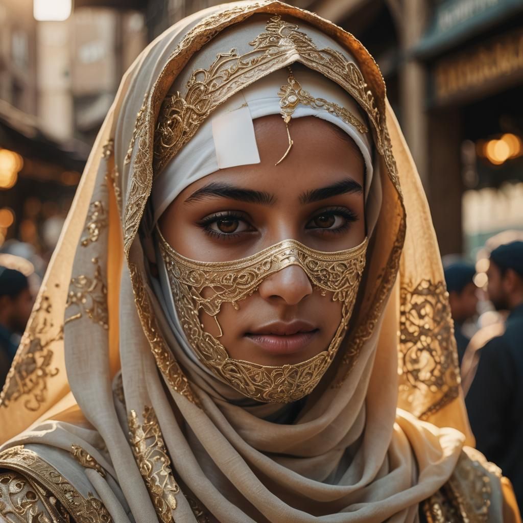 Muslim Woman in Niqab in Golden Hour Light