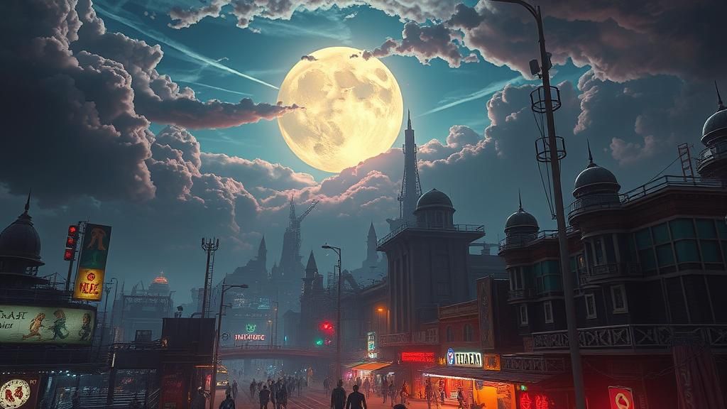 Alien Metropolis Downtown at Night: Digital Matte Painting