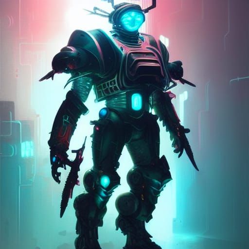 Cyberpunk Knight Concept Art in Neon Colors