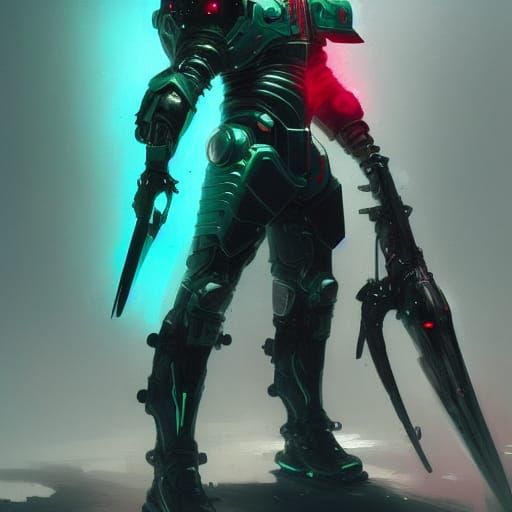 Cyberpunk Knight in Neon Armor
