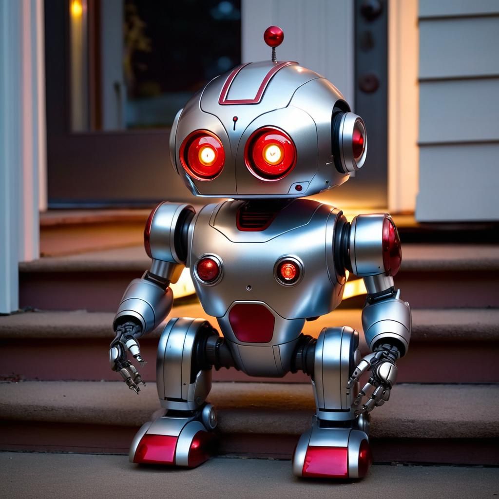 Retro-Futuristic Robot on Cozy Porch