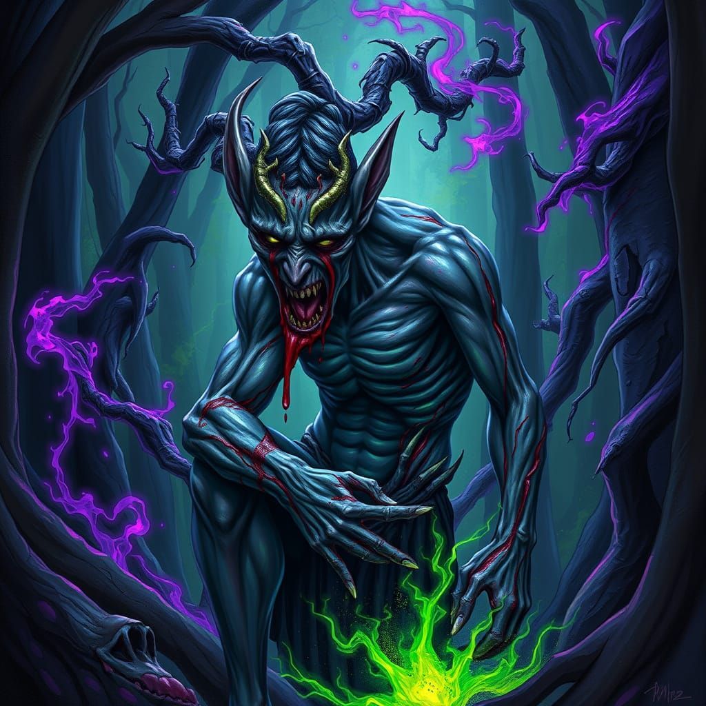 Tormented Wood Elf in Dark Fantasy Scene