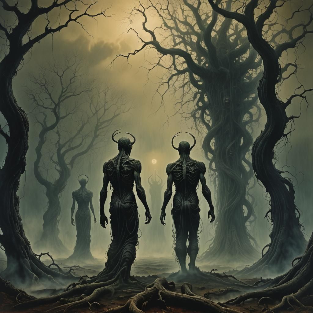 Dark Ancient Being Emerges from Misty Shadows