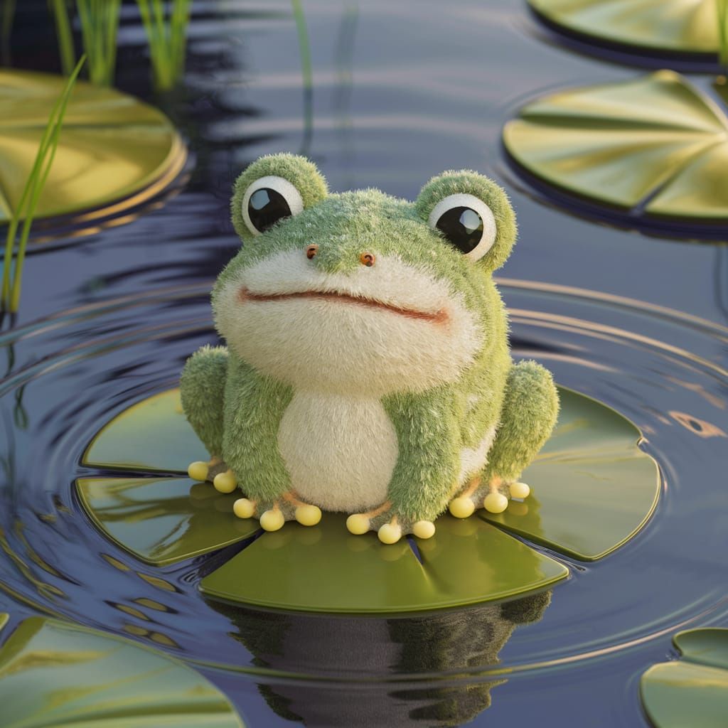 Fluffy Fractal Frog on Lily Pad