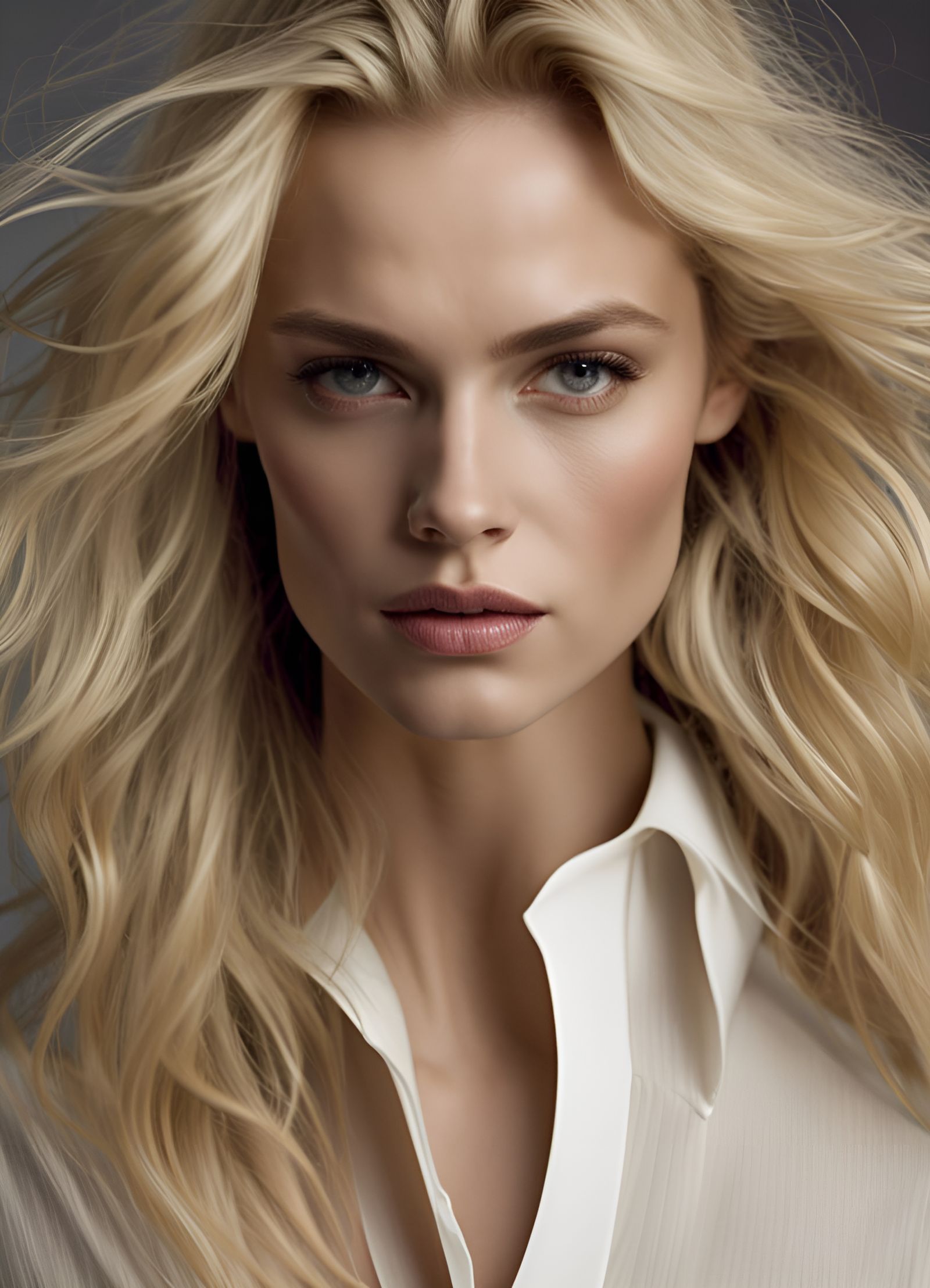 Stunning Model in Oversized Shirt, Edgy Fashion Photo