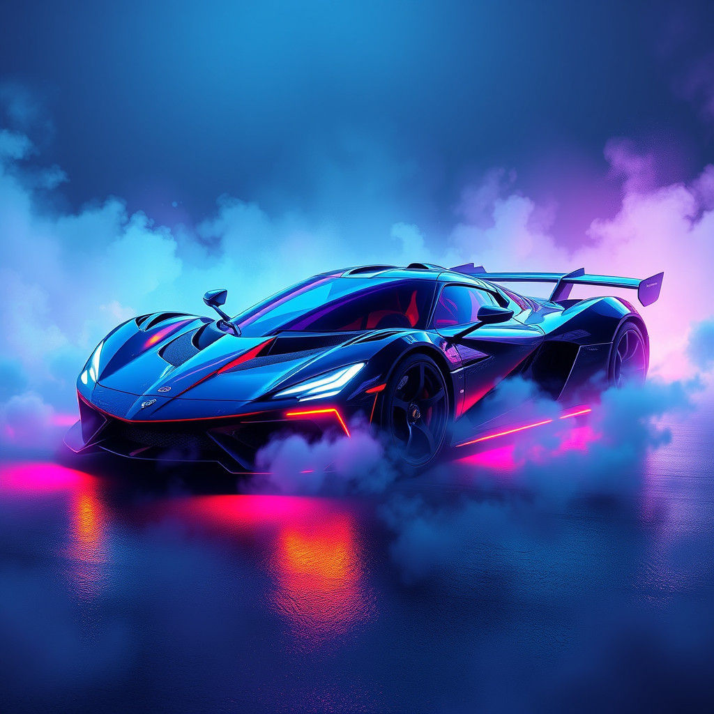 Futuristic Neon Sports Car in Dreamlike Matte Painting