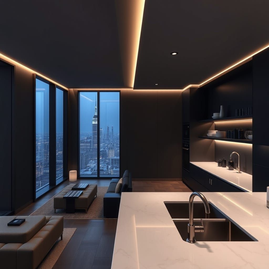 Luxurious High-Rise Condo Interior in Modern Minimalist Styl...