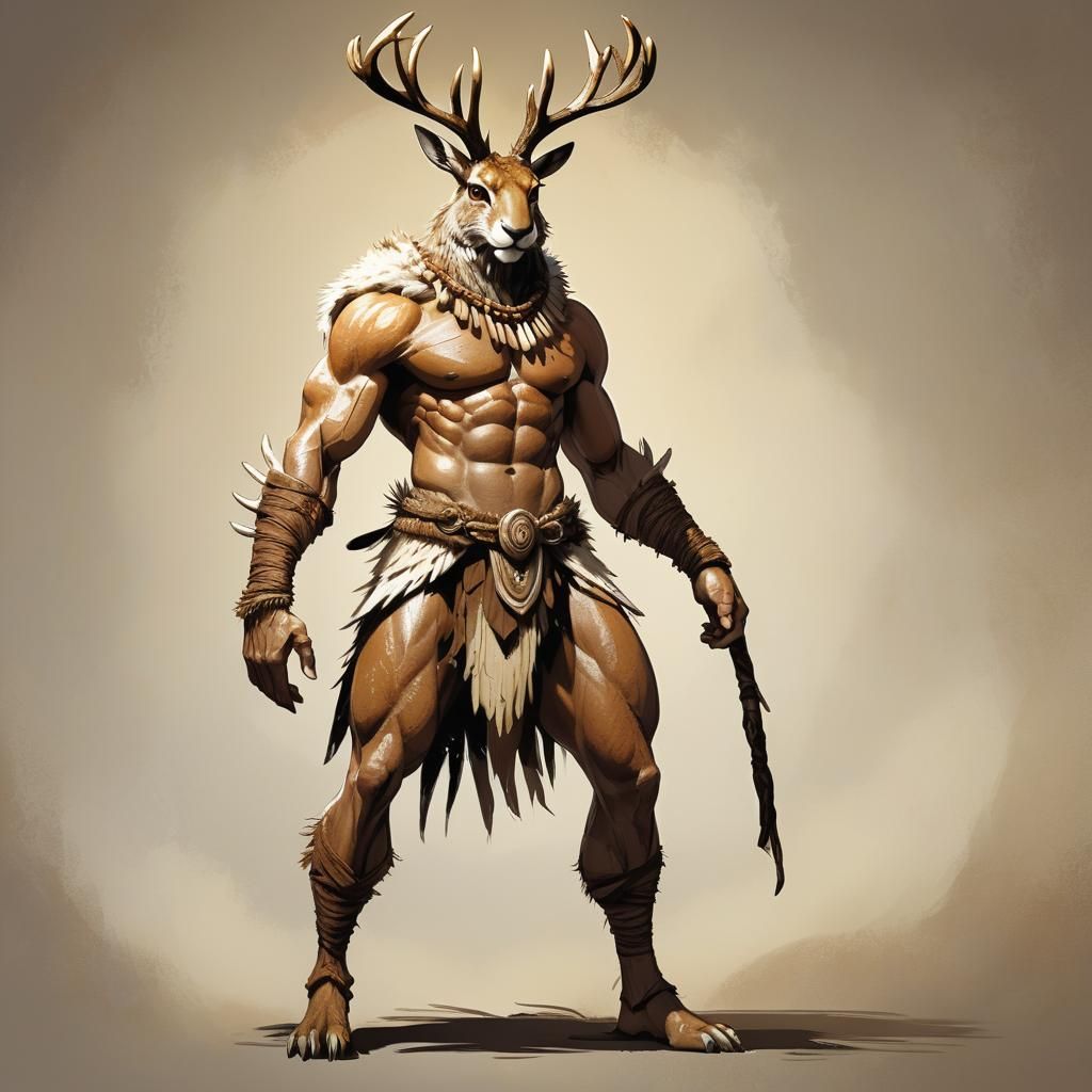 Powerful Antlered Hare-Man: Digital Concept Art