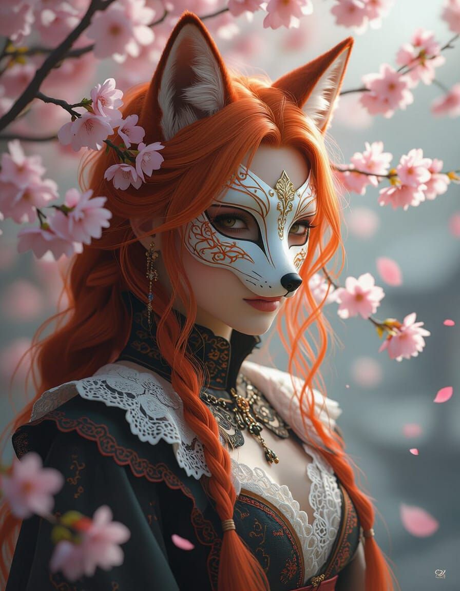 Fox Masked Woman in Dark Fantasy Style