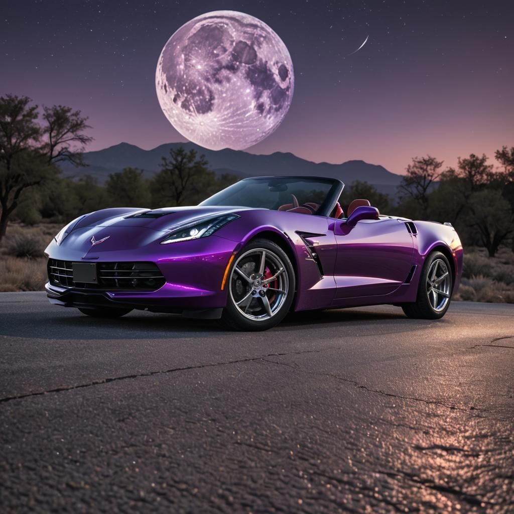 Purple Corvette in Moonlight: Hyperrealistic Digital Photogr...