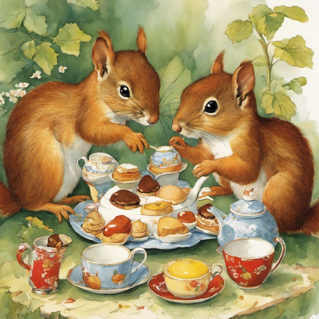 Squirrels' Tea Party: Whimsical Children's Illustration