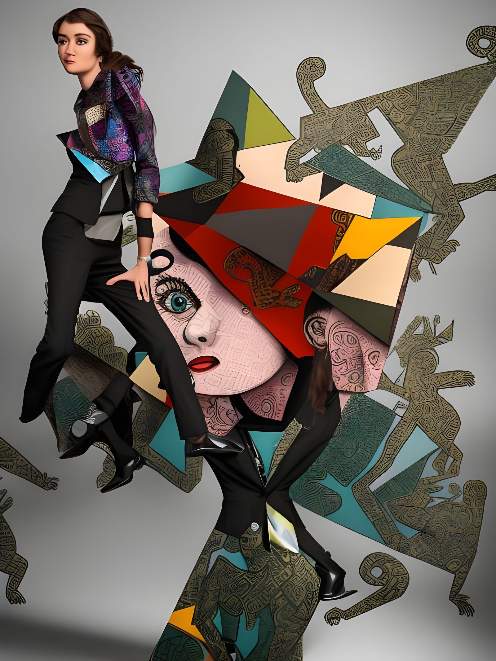 Cubist Woman in Suit: Magical Realism Art