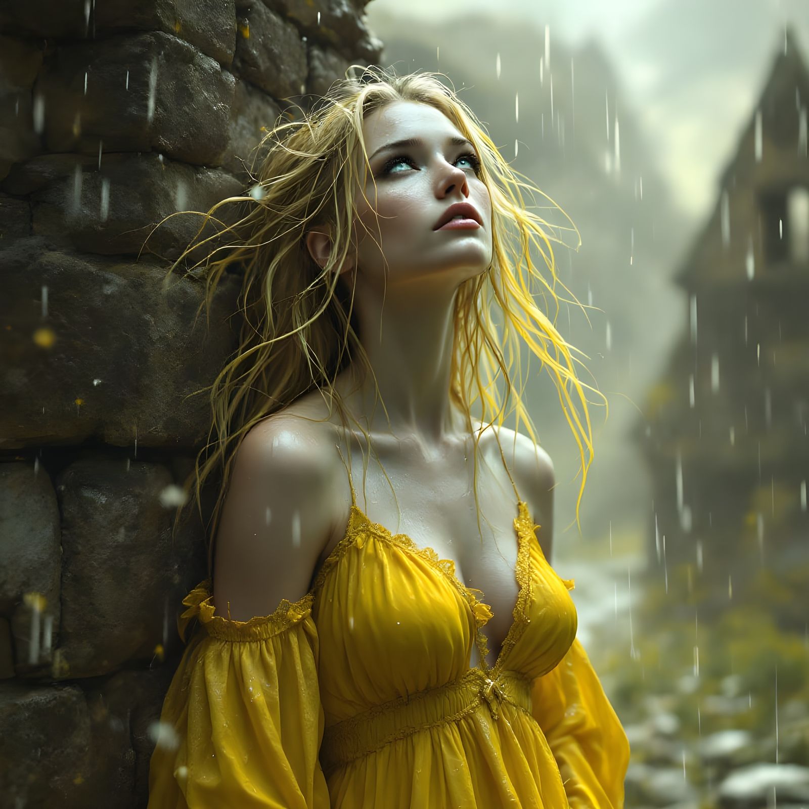 Ethereal Norse Goddess in Driving Rain