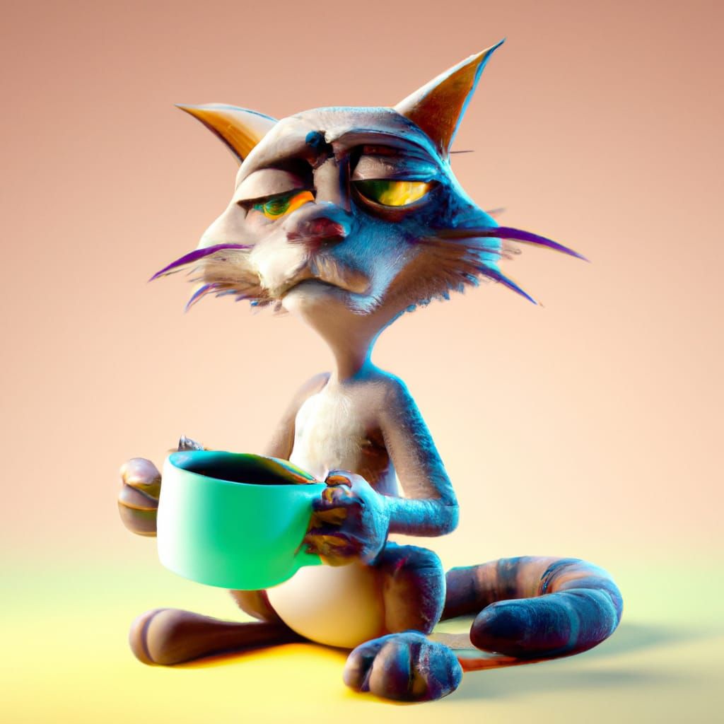 A Tired Cat drinking his first morning coffee