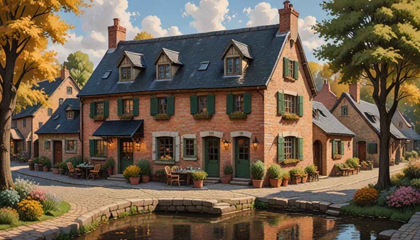 Cozy Village Home Office in Impressionist Style