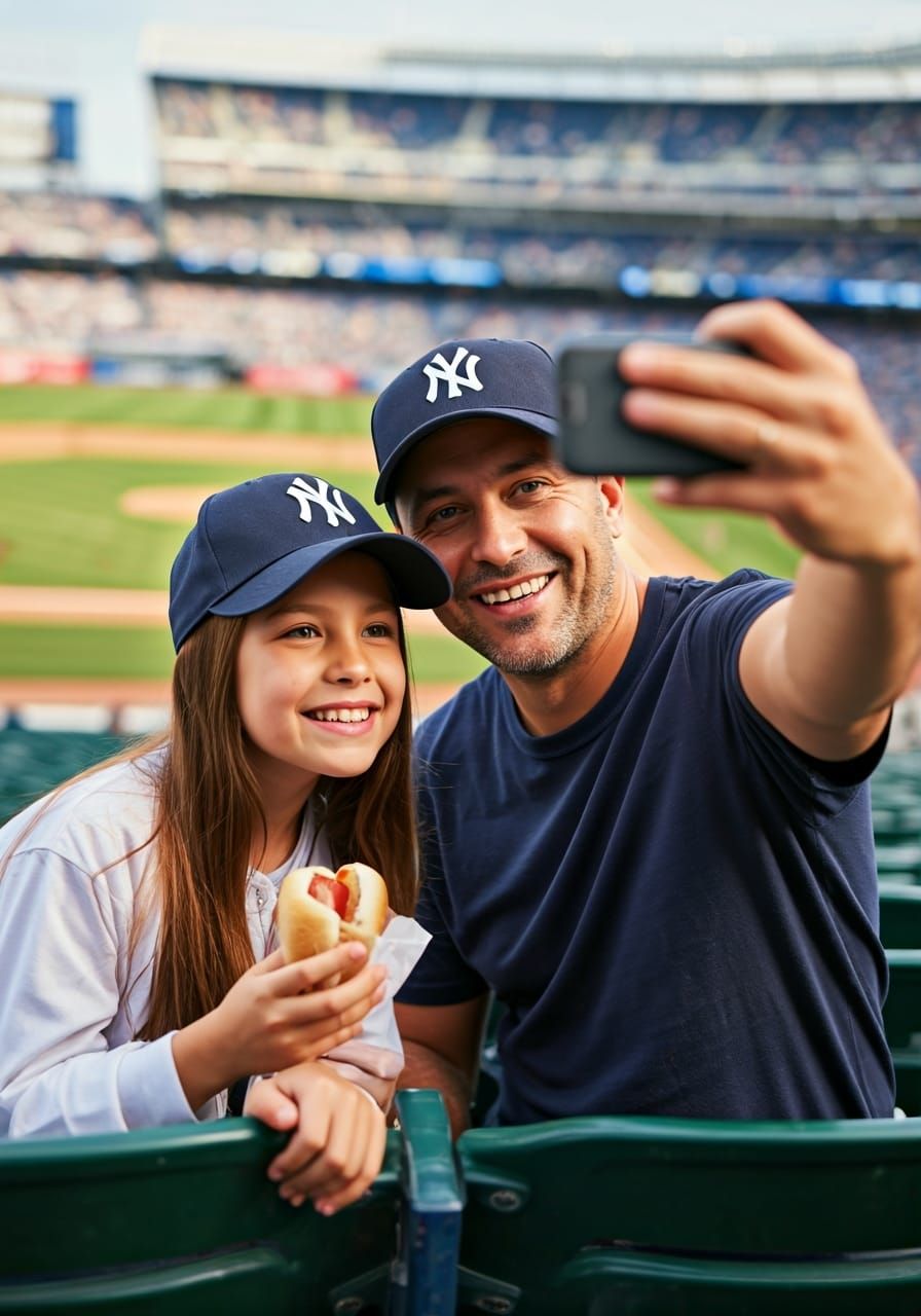 Father and Daughter Selfie at Baseball Game