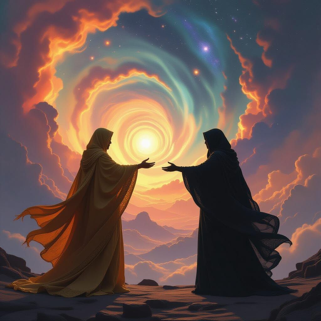 Cosmic Embrace: A Matte Painting of Connection