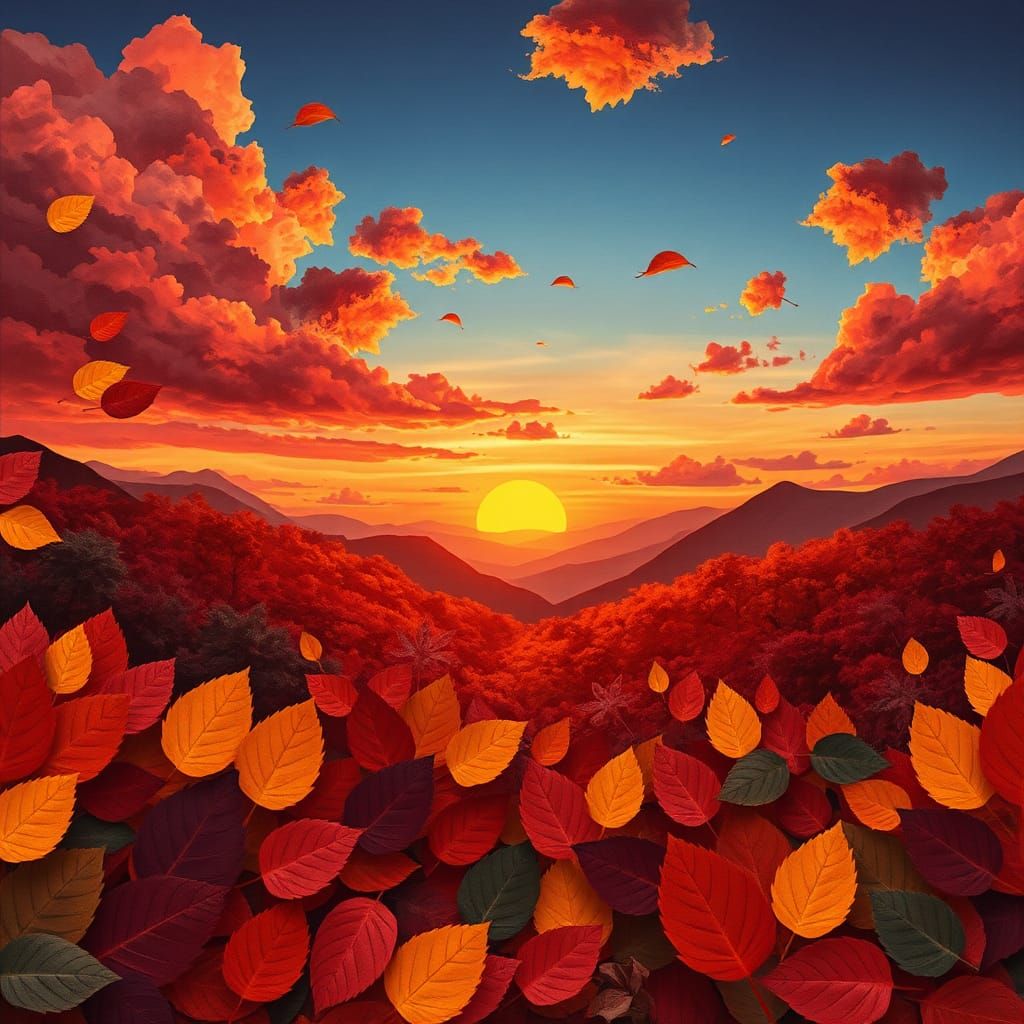 Vibrant Paper Leaf Collage of Autumn Valley