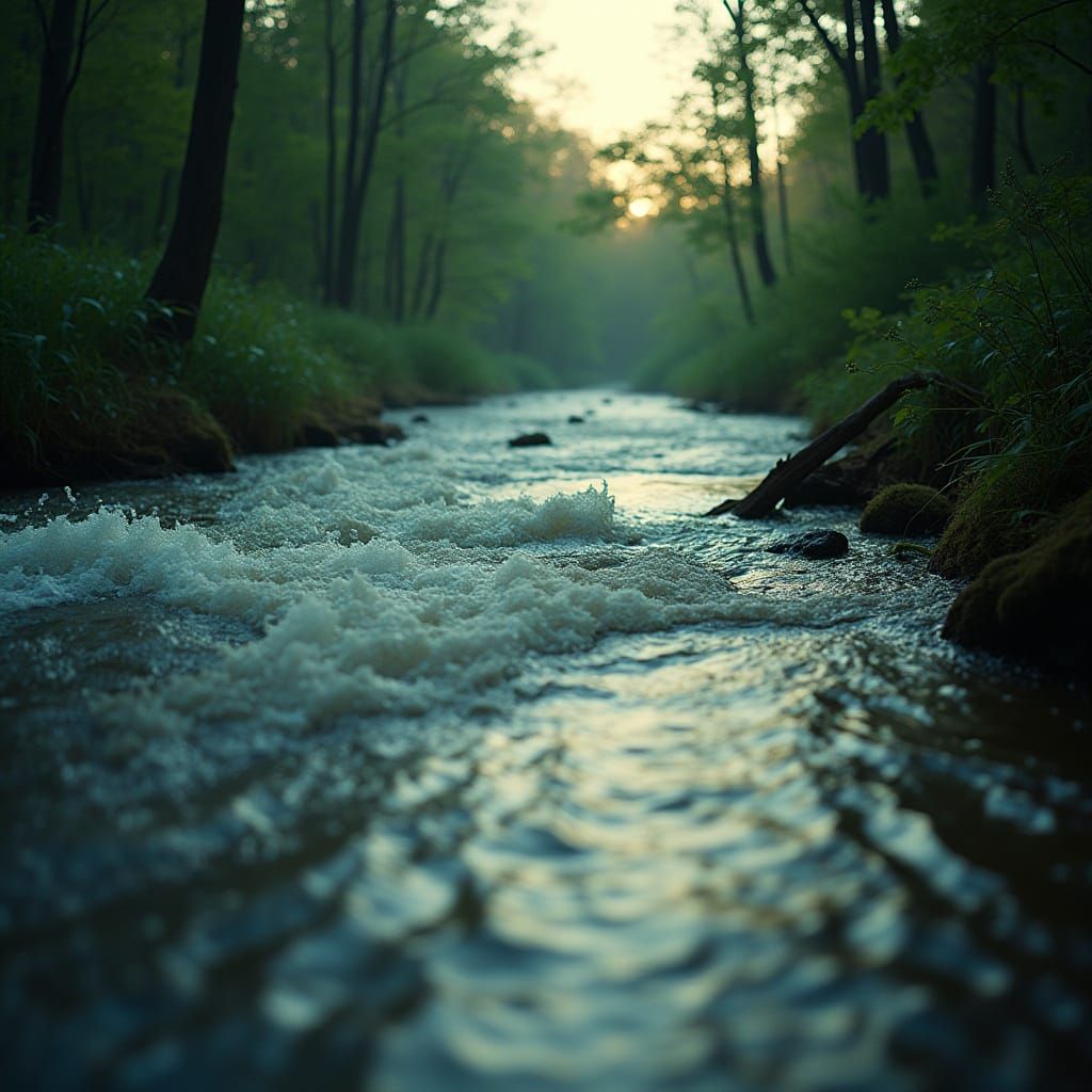 Serene River Scene in Cinematic Film Style