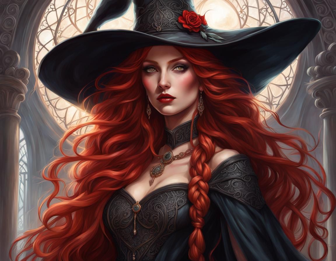 Gorgeous Gothic Witch in Chalk Art Style