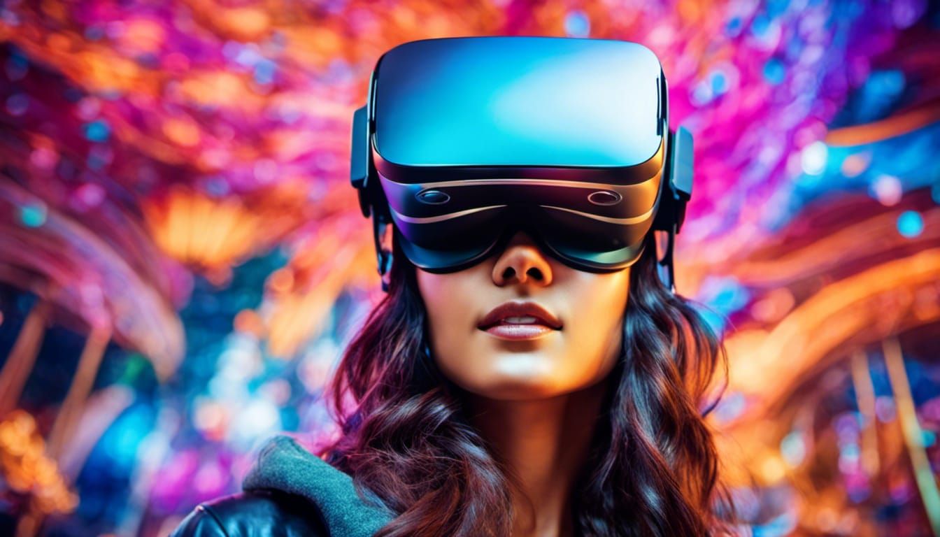 VR Headset Reflecting a Colorful Fantasy World