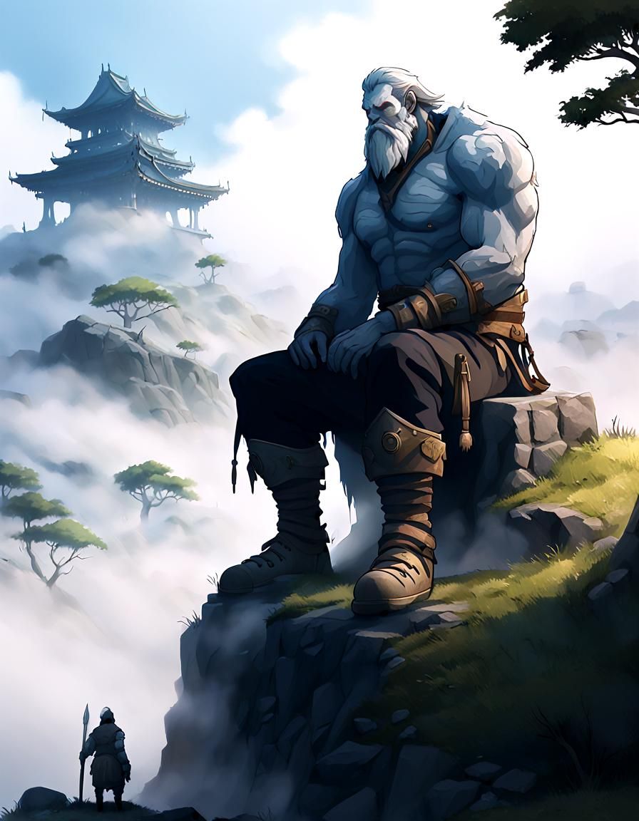 Anime Fog Giant on Misty Hill in 3D