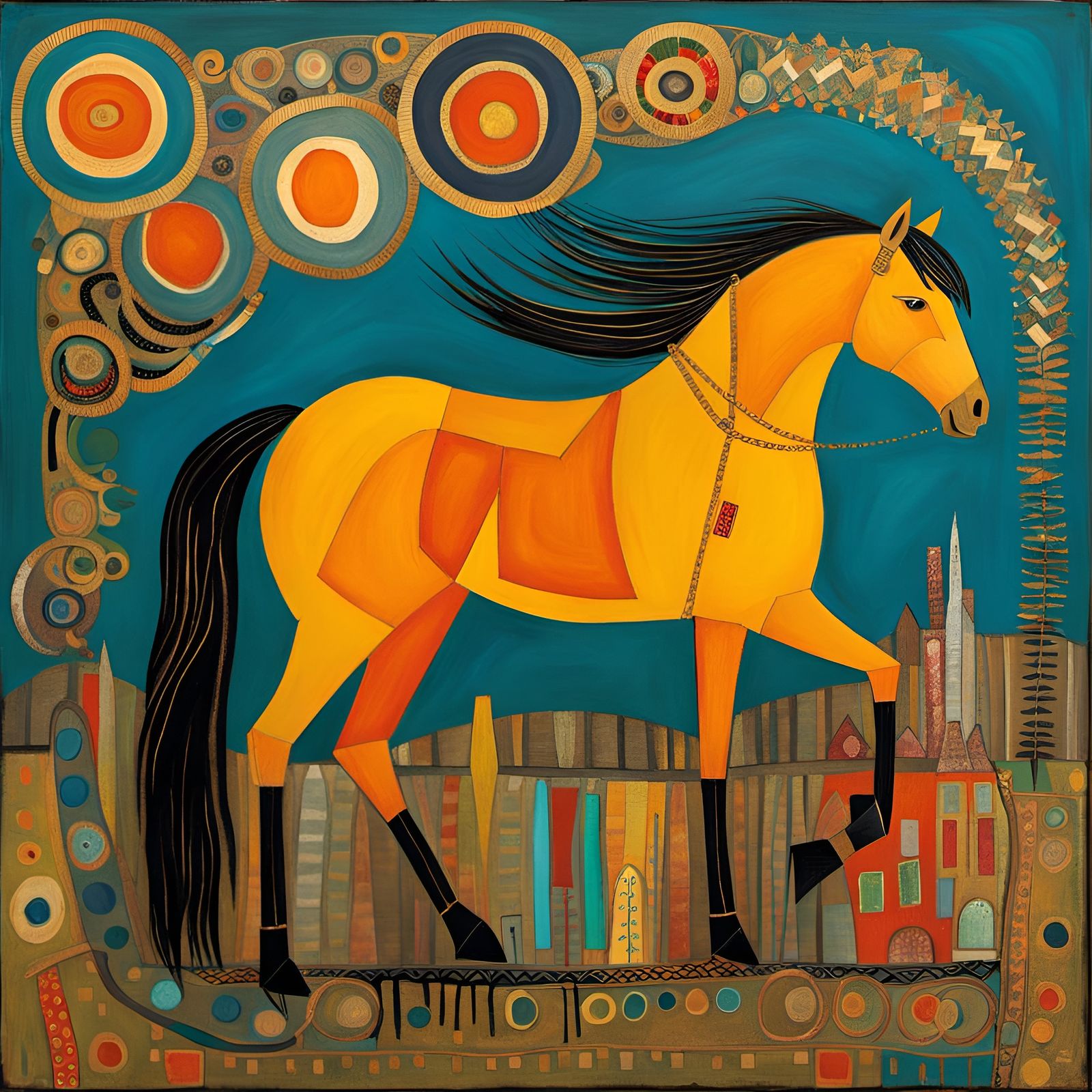 Horse in Expressive Art Brut Style