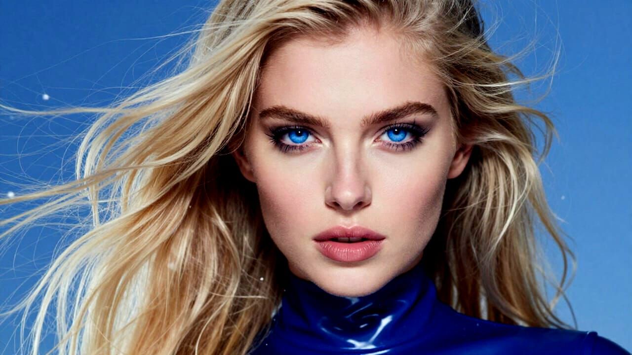 Woman's Striking Blue Eyes Amidst a Blizzard